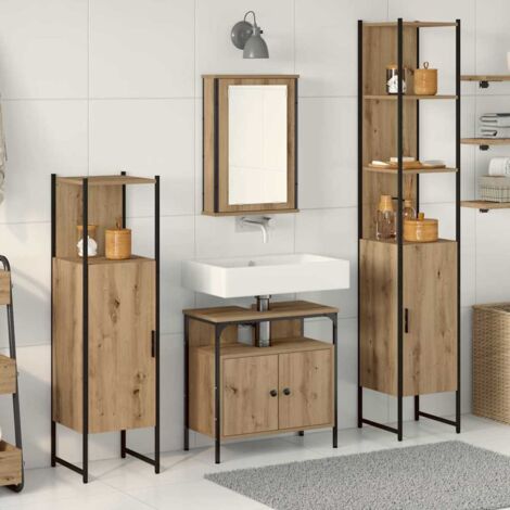 Badezimmermöbel Set mit Regal 4 pcs Artisan-Eiche Holzwerkstoff vidaXL