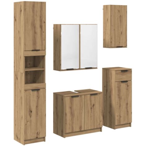 Badezimmermöbel-Set mit Regal 5 pcs Artisan-Eiche Holzwerkstoff vidaXL