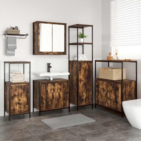 Badezimmermöbel Set mit Regal 5 pcs Rauchesche und Schwarz vidaXL