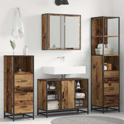 Badezimmermöbel-Set mit Schubladen 3 pcs Altholz Holzwerkstoff vidaXL