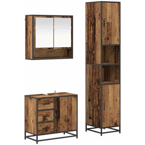 Badezimmermöbel-Set mit Schubladen 3 pcs Altholz Holzwerkstoff vidaXL