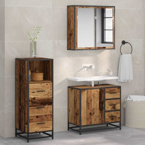 Badezimmermöbel Set mit Schubladen 3 pcs Altholz Holzwerkstoff vidaXL