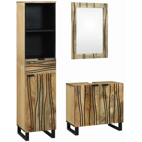 Badezimmermöbel Set mit Schubladen 3 pcs Braun Massivholz Mango vidaXL