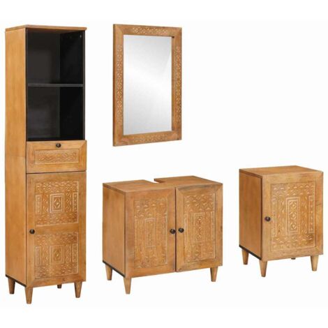 Badezimmermöbel Set mit Schubladen 4 pcs Braun Massivholz Mango vidaXL