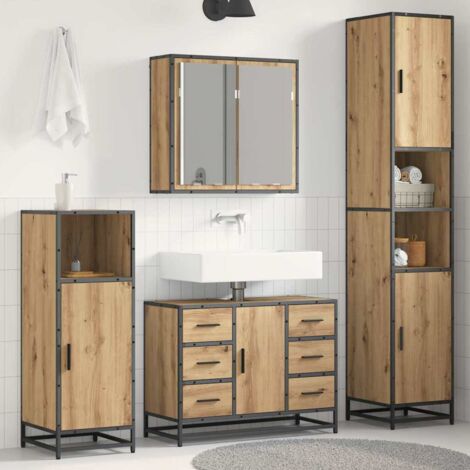 Badezimmermöbel Set mit Tür 3 pcs Artisan-Eiche Holzwerkstoff vidaXL