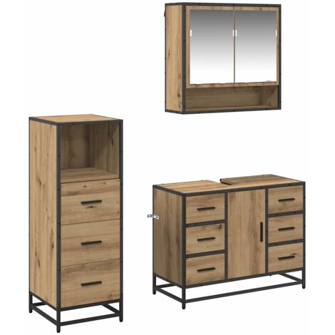 Badezimmermöbel Set mit Tür 3 pcs Artisan-Eiche Holzwerkstoff vidaXL