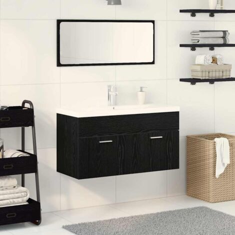 Badezimmermöbel Set Wandmontiert 3 pcs Schwarz Eichen-Optik vidaXL