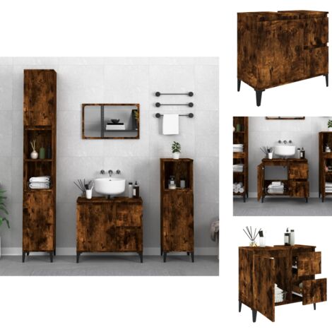 Badezimmermöbel-Sets - Living Badschrank Räuchereiche 65x33x60 cm Holzwerkstoff
