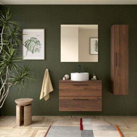 Badezimmermöbel SILANE 800 2 Schubladen NUSSBAUM MAYA + Waschtisch-Platte