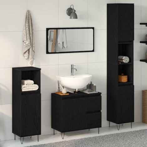 Badezimmermöbelset 3 pcs Schwarz Eichen-Optik 30 x 30 x 190 cm vidaXL