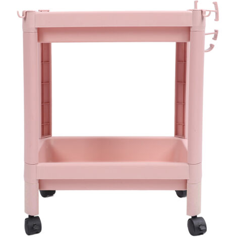 Badezimmerregal auf Rollen, stabiles und langlebiges Eckregal, 2 Ebenen, rosa, freistehend