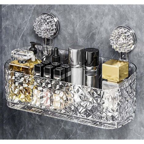 Badezimmerregal mit Saugnapf, Regal im Gletscher-Design, Wandmontierte Toilettenaufbewahrungsbox, Drehbar zur Verstärkung, Aufbewahrung für Handtücher und andere Kleinigkeiten