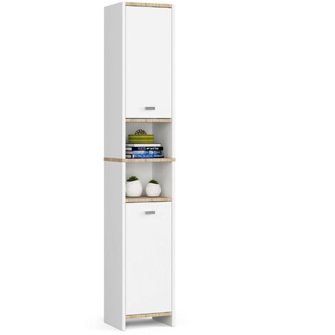 Badezimmersäule AKORD BETI Weiß 2 Türen 4 Ebenen B33 x H180 x T28 cm