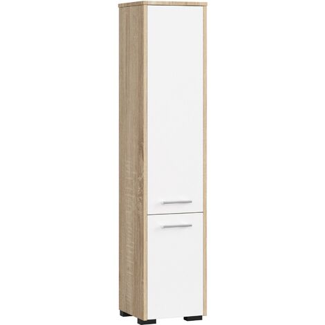 Badezimmersäule AKORD FIN Sonoma-Eiche 30 cm 2 Türen 5 Ebenen Front Weiß B30 x H140 x T30 cm