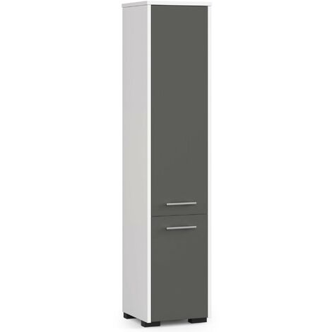 Badezimmersäule AKORD FIN Weiß 30 cm 2 Türen 5 Ebenen Front Graphitgrau B30 x H140 x T30 cm