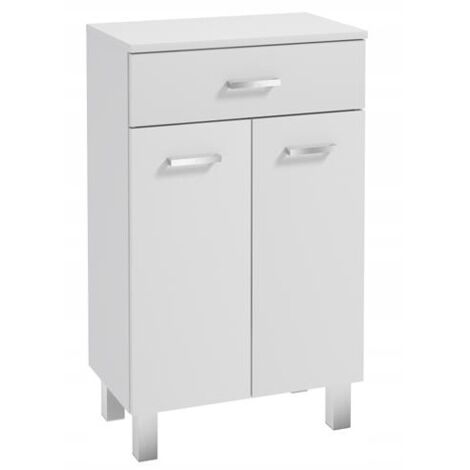 Badezimmerschrank 50x85cm stehend auf Beinen, Weiß Hochglanz Mea