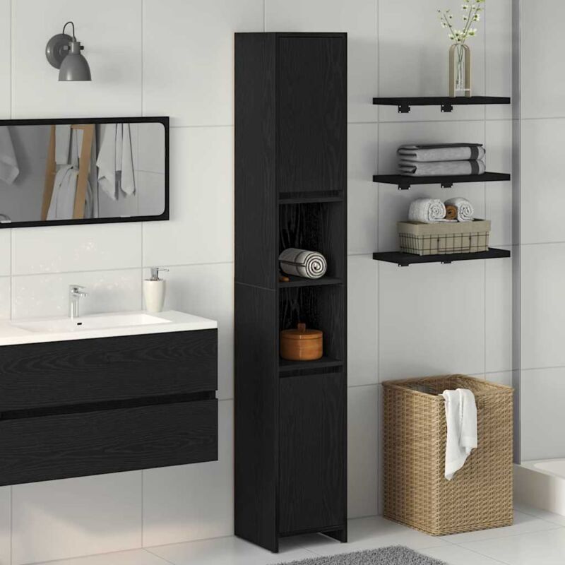 Badezimmer Schrank Schwarz Eiche 30x30x183, 5 Cm Holzwerkstoff - Vidaxl