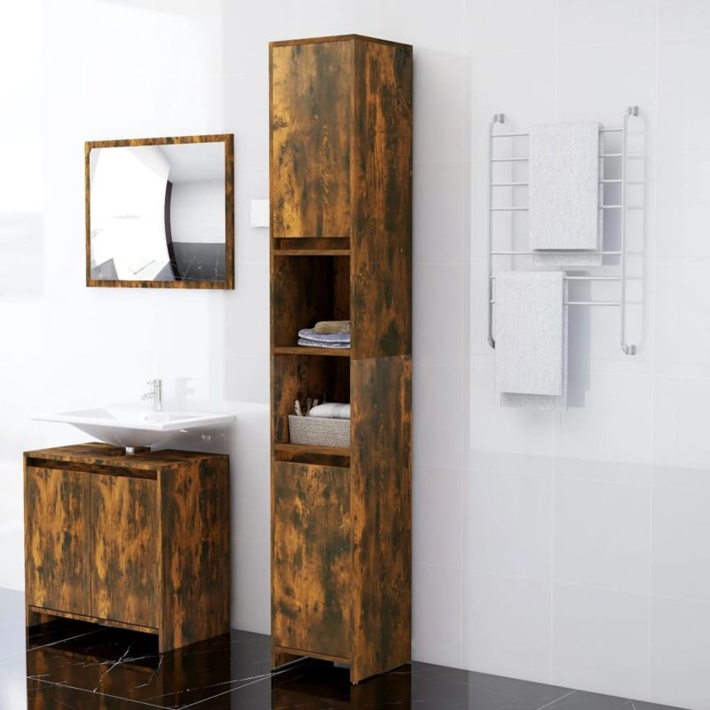 Badezimmerschrank Räuchereiche 30x30x183, 5 Cm Holzwerkstoff Vidaxl