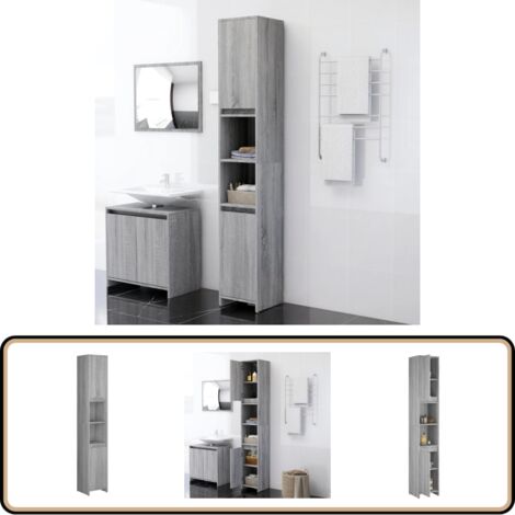 Badezimmerschrank Grau Sonoma 30x30x183,5 cm Holzwerkstoff - Badezimmermöbel - Holzschränke - Spiegelschrank - Waschtischunterschrank - Grau Sonoma