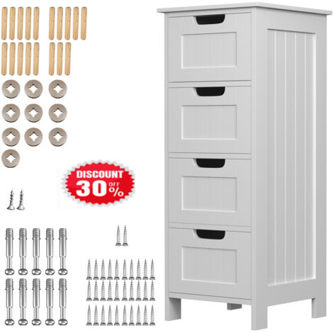 Badezimmerschrank Kommode Badschrank schmaler aus MDF mit 4 Schubladen Weiß 2023