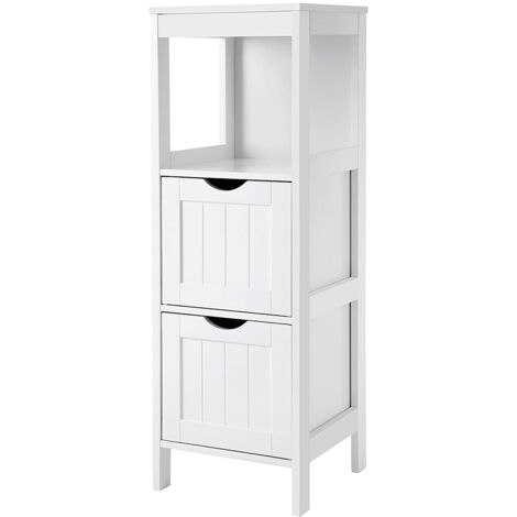 CALICOSY VASAGLE Badkommode Badschrank vielseitig einsetzbar Badregal mit 4 Etagen Badezimmerschrank Eckschrank Medizinschrank aus Holz Weiß by SONGMICS BBC42WT