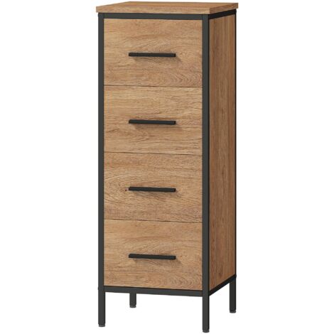 Badezimmerschrank mit 4 Schubladen, kompaktes Design im Industrie-Stil, gefertigt aus Spanplatten und robustem Metall für vielseitige Nutzung