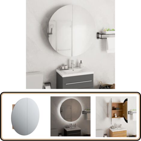 Badezimmerschrank mit Rundem Spiegel & LED Eichen-Optik - Badezimmermöbel - Holzbadschrank - Runder Spiegel - LED-Beleuchtung - Kosmetiktisch