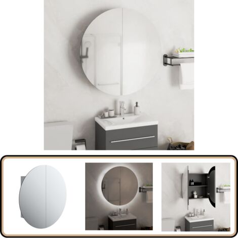 Badezimmerschrank mit Rundem Spiegel & LED Grau 54x54x17,5 cm - Badezimmermöbel - Badespiegel - Kosmetiktisch - LED Beleuchtung - Badschrank