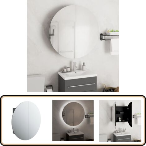 Badezimmerschrank mit Rundem Spiegel & LED Schwarz 54x54x17,5cm - Badezimmermöbel - Kosmetiktisch - Spiegelkommode - LED-Spiegel - Badschrank Schwarz