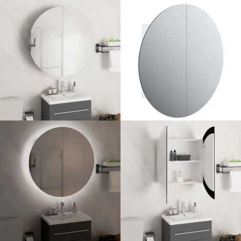 Badezimmerschrank mit Rundem Spiegel & LED Weiß 54x54x17,5 cm - Badezimmermöbel - Kosmetiktisch - Spiegelschrank - LED Beleuchtung - Badschrank Weiß - Home & Living