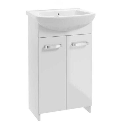 Badezimmerschrank mit Waschbecken, 85x50 cm, weiß, auf Beinen, Mila