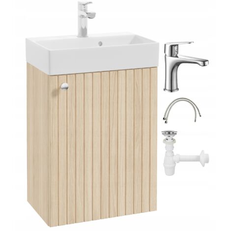 Badezimmerschrank mit Waschbecken, Eiche Vicenza, mit Armatur und Chromgriff, 50 x 70 cm, Kiara