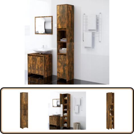 Badezimmerschrank Räuchereiche 30x30x183,5 cm Holzwerkstoff - Badezimmermöbel - Holzschränke - Wandregal - Spiegelkommode - Duscheinrichtung