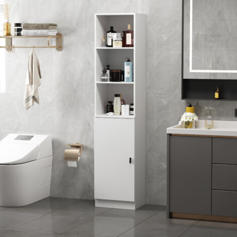 FUFU&GAGA Badezimmerschrank Schmal mit Verstellbarem Fachboden,Vitrinenschrank,Hochschrank mit Türen,Badezimmermöbel,Badmöbel Für Badzimmer,Wohnzimmer,Weiß
