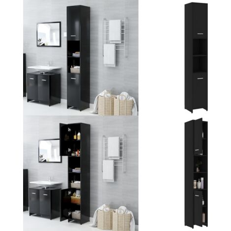 Badezimmerschrank Schwarz 30x30x183,5 cm Holzwerkstoff - Badezimmermöbel - Schrank - Holzschrank - Spiegelschrank - Stauraum - Home & Living