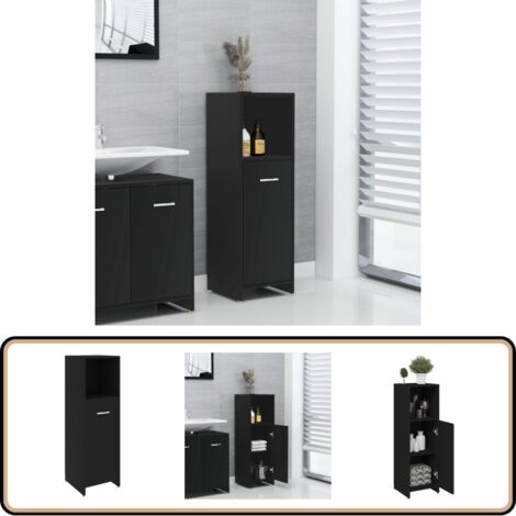 Badezimmerschrank Schwarz 30x30x95 cm Holzwerkstoff - Badezimmermöbel - Holzschrank - Schubladen - Wandregal - Stauraum
