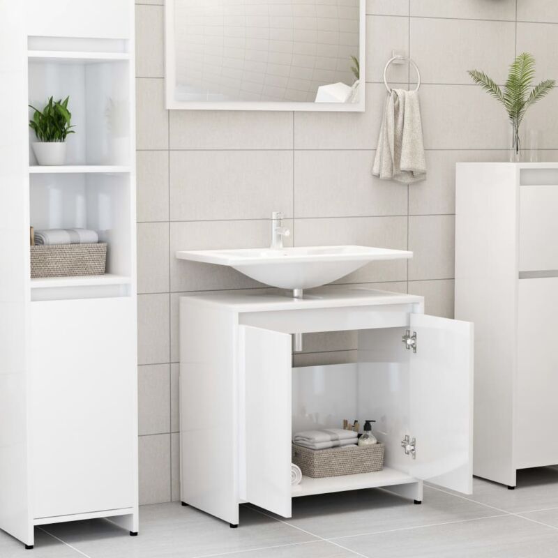 Badezimmerschrank Hochglanz-weiß 60x33x61 Cm Holzwerkstoff Vidaxl