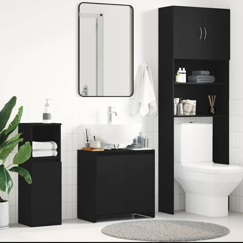 Badschrank Schwarz Eichen-optik 60x33x61 Cm Holzwerkstoff Vidaxl