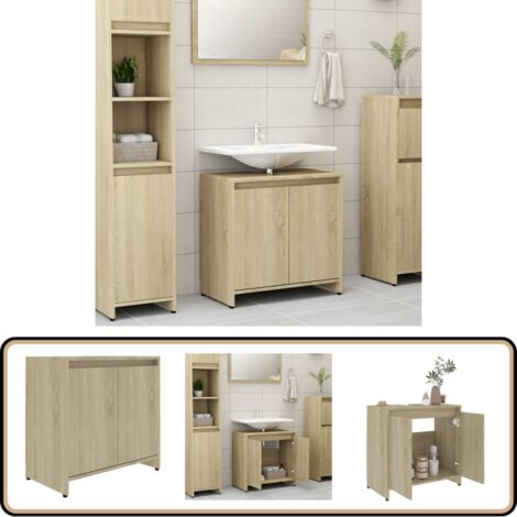 Badezimmerschrank Sonoma-Eiche 60x33x61 cm Holzwerkstoff - Badezimmermöbel - Holzschrank - Aufbewahrungsbauern - Waschtischschrank - Sonoma Eichenfarben