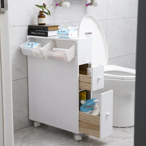 Badezimmerschrank Toilettenpapierhalter Nischenschrank Rollwagen mit Schubladen 70x71x20cm Weiß
