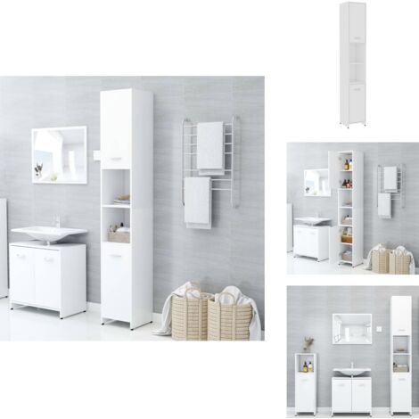 Badezimmerschrank Weiß 30x30x183,5 cm Holzwerkstoff - Badezimmermöbel - Holzschrank - Spiegelschrank - Aufbewahrungsraum - Badorganisation