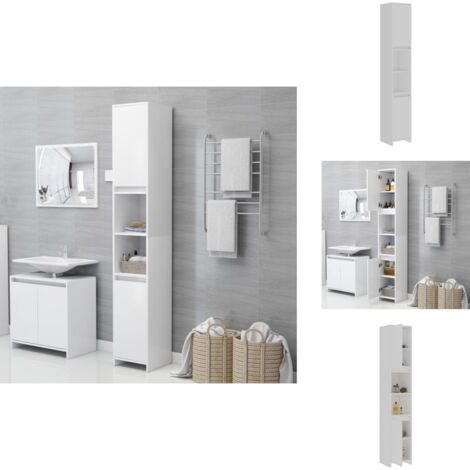 Badezimmerschrank Weiß 30x30x183,5 cm Holzwerkstoff - Badezimmermöbel - Holzschrank - Spiegelschrank - Waschtischunterschrank - Stauraum