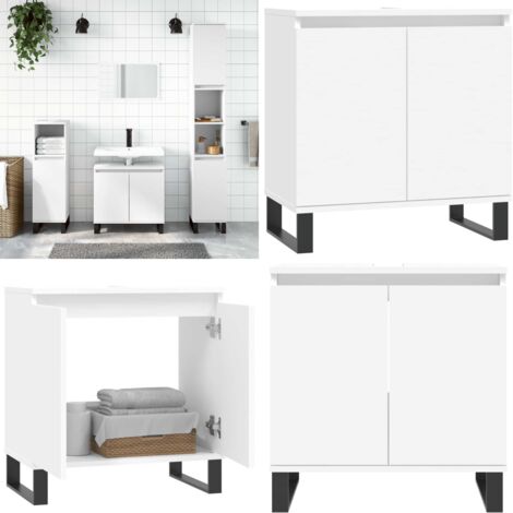 Badezimmerschrank Weiß 58x33x60 cm Holzwerkstoff - Badezimmermöbel - Holzschrank - Weißer Schrank - Waschtischunterschrank - Stauraumspeicher - Home & Living