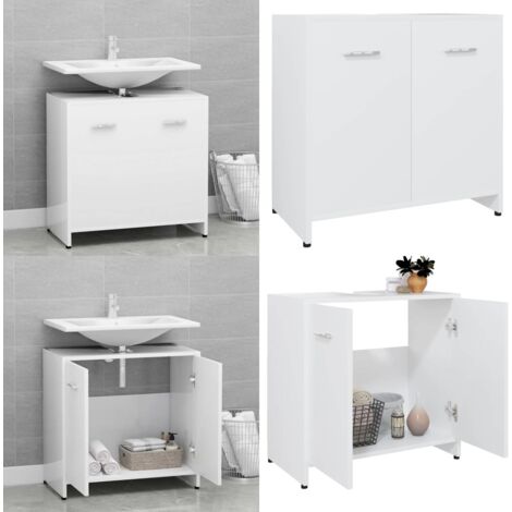 Badezimmerschrank Weiß 60x33x61 cm Holzwerkstoff - Badezimmermöbel - Holzschrank - Aufbewahrungsschrank - Waschtischunterschrank - Weißer Schrank - Home & Living