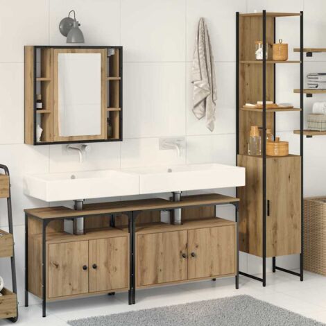 Badezimmerschrankset mit Tür 4 pcs Artisan-Eiche Holzwerkstoff vidaXL