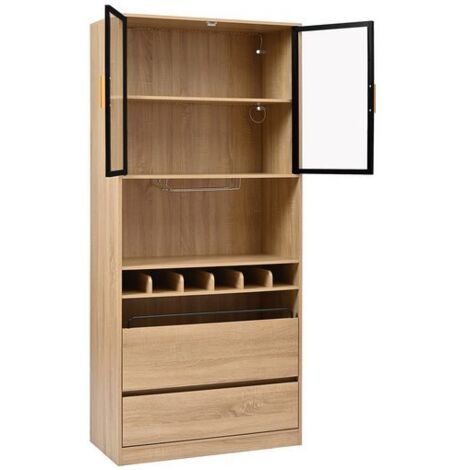 Badezimmerschrank,Spirituosenschrank,Vitrine Vitrinenschrank mit Glastüren und Beleuchtung 180 CM
