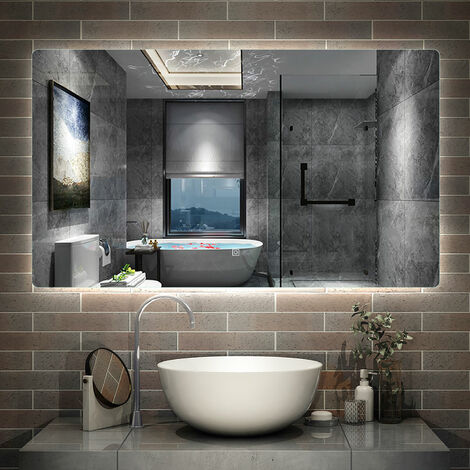 Badezimmerspiegel Badspiegel mit Beleuchtung LED Wandspiegel Kaltwei Dimmbar, LED Memory Funktion 100 x 70 cm
