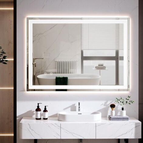 Badezimmerspiegel mit Beleuchtung, LED-Spiegel mit 3 dimmbaren Lichtfarben, gehärtetes Glas, Explosionsschutz, Touch-Schalter, (70 x 50 cm)