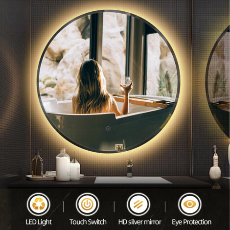 Badezimmerspiegel mit Beleuchtung, Runder Spiegel LED 60CM,Anti-Nebel, mit Smart Touch-Taste, für Diele, Badezimmer, Wohnzimmer und Mehr