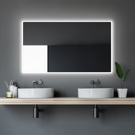 Badezimmerspiegel mit Beleuchtung TALOS Moon LED Badspiegel 120x70 cm - feuchtwassergeeignet durch Aluminiumrahmen - Licht-Farbe Neutralweiß